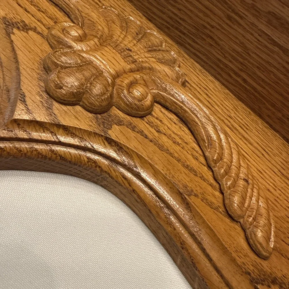 Vintage Solid Oak Hanging Wall Shelf Carved Floral Scroll Appliqué 16” Farmhouse
